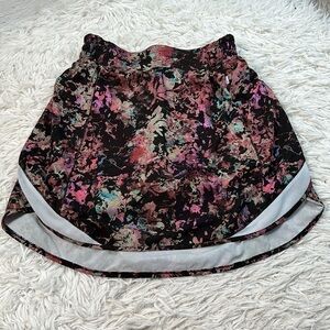 Lululemon Hotty Hot High-Rise Skirt *Long Stencil Blossom Red Multi / Sheer Blue